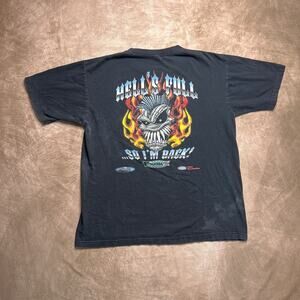 Vintage Y2K Piranaz Racing Hell's Full So I'm Back T-Shirt Black Double Sided